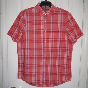 Michael Kors Mens S/S Red Cotton Plaid Casual Shirt NWOT - Size Large